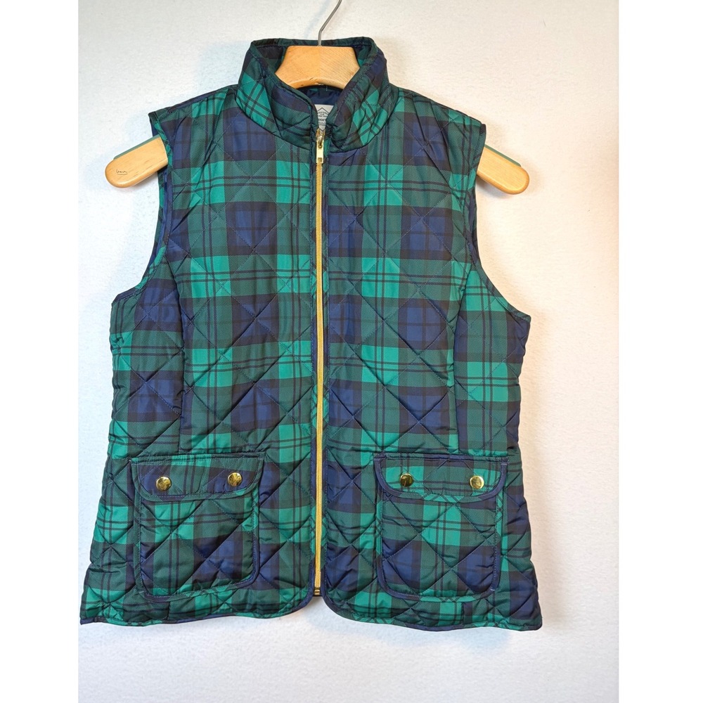 St. John's Bay Quilted Vest Womens Medium Green Plaid Excellent Black Watch Zip